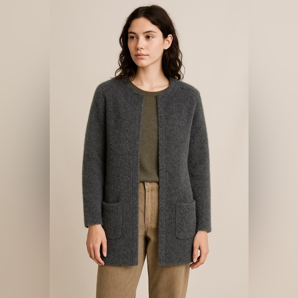 Sioni Charcoal Gray Fuzzy Open Front Cardigan Sweater‎ M